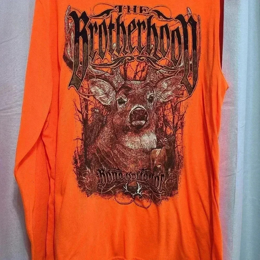 Brotherhood Graphic Long Sleeve Tee - Orange Deer Design